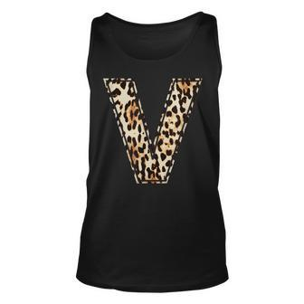 Cool Letter V Initial Name Leopard Cheetah Print Unisex Tank Top | Mazezy