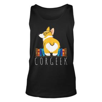 Corgi - Corgeek Funny Book Nerd Geek Dog Gift Unisex Tank Top | Mazezy