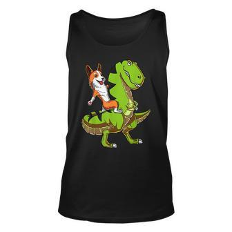 Corgi Dog Riding T-Rex Dinosaur Funny Unisex Tank Top | Mazezy