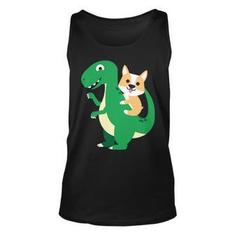 Corgi Riding T-Rex Cool Dinosaur Dino Dog Halloween Costume Tank Top | Mazezy