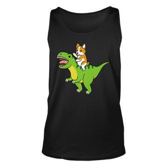 Corgi Riding T-Rex Dinosaur Dog Unisex Tank Top | Mazezy