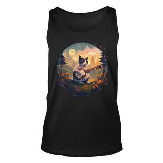 Cottagecore Aesthetic Cat Playing Guitar Camping Unisex Tank Top - Seseable
