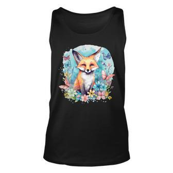 Cottagecore Fox And Butterfly Spring Pastel Floral Unisex Tank Top - Monsterry UK