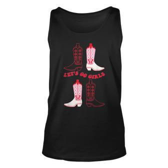 Cowboy Boots Western Preepy Pink Cowgirl Lets Go Girl Unisex Tank Top | Mazezy