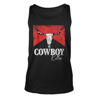 Cowboy Killer Funny Wild Vintage Western Rodeo Bull Skull Unisex Tank Top - Monsterry AU