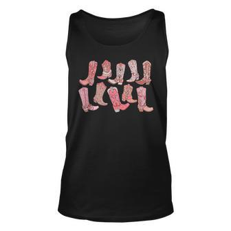 Cowgirl Boots Pink Country Bride Boots Booze Unisex Tank Top | Mazezy