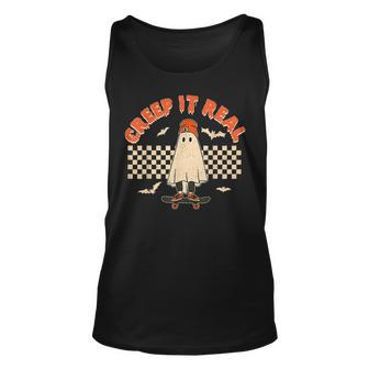 Creep It Real Skateboarding Ghost Retro Halloween Costume Tank Top - Seseable