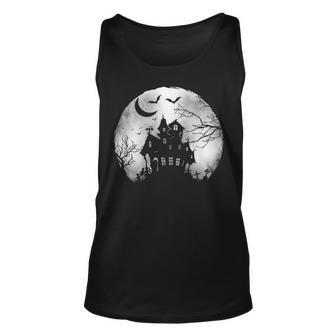 Creepy Horror House Scary Full Moon Halloween Halloween Tank Top | Mazezy