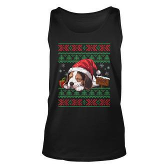 Cute Beagle Dog Lover Santa Hat Ugly Christmas Sweater Tank Top - Monsterry