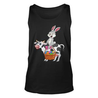 Cute Bunny Riding Cow Happy Easter Cow Lover Gifts Unisex Tank Top | Mazezy