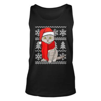 Cute Cat Santa Hat Scarf Ugly Christmas Sweater Holiday Tank Top - Monsterry CA