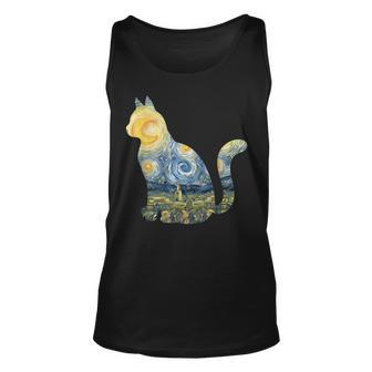 Cute Cat Toy Starry Night Fur Kitten Animal Painting Painting Tank Top | Mazezy