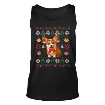 Cute Corgi Dog Reindeer Horns Christmas Ugly Xmas Sweater Tank Top - Monsterry