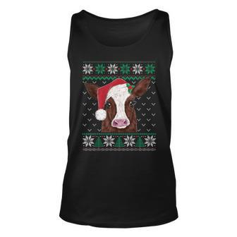 Cute Cow Christmas Ugly Sweater Style Pajama Xmas Cow Lover Tank Top | Mazezy