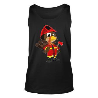 Cute Firefighter Turkey Funny Thanksgiving Unisex Tank Top | Mazezy
