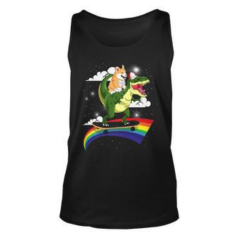 Cute Funny Corgi Riding T Rex Dog Dinosaur Unisex Tank Top | Mazezy