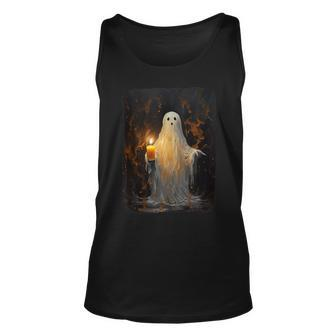 Cute Ghost Holding Candle Halloween Gothic Vintage Tank Top | Mazezy