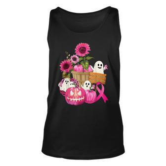 Cute Ghosts And Pink Ribbon Pumpkins Breast Cancer Awareness Tank Top - Seseable