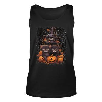Cute Kittens And Spooky Pumpkins Halloween Witches Black Cat Tank Top - Monsterry DE