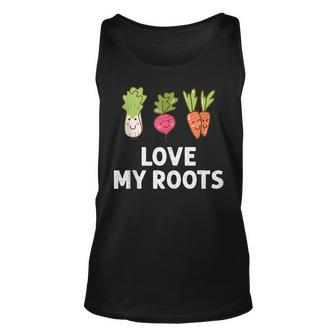 Cute I Love My Roots Toddler Root Vegetables Gardening Gardening Tank Top | Mazezy
