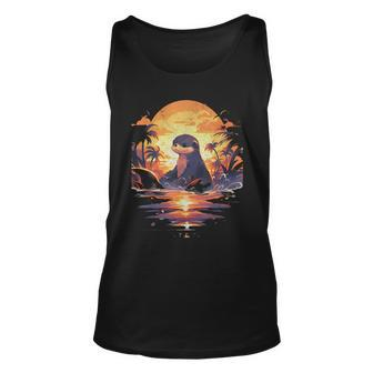 Cute Otter Discover The Spirit Animal River Otter Sunset Unisex Tank Top | Mazezy