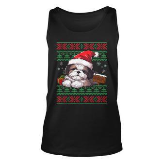 Cute Shih Tzu Dog Lover Santa Hat Ugly Christmas Sweater Tank Top - Monsterry DE