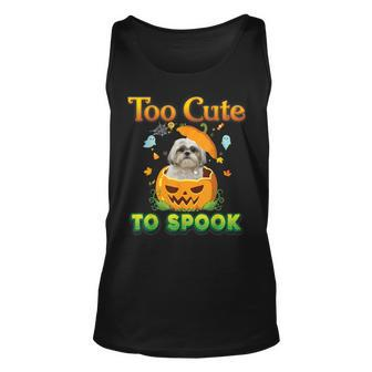 Too Cute To Spook Shih Tzu Dog Halloween Pumpkin Witch Hat Tank Top | Mazezy