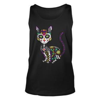 Cute Sugar Skull Mexican Cat Halloween Day Of The Dead Tank Top - Monsterry AU