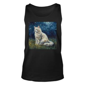 Cute Turkish Angora Cat In A Starry Sky Night Painting Unisex Tank Top | Mazezy