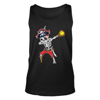Dabbing Skeleton Pirate & Softball Ball Halloween Costume Tank Top | Mazezy