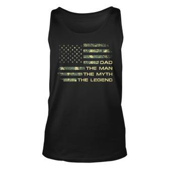 Dad The Man The Myth The Legend Fathers Day Camo Us Flag Unisex Tank Top | Mazezy