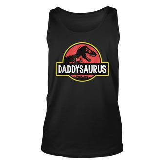 Daddysaurus Dad Husband Fathers Day Gift Matching Dinosaur Unisex Tank Top | Mazezy