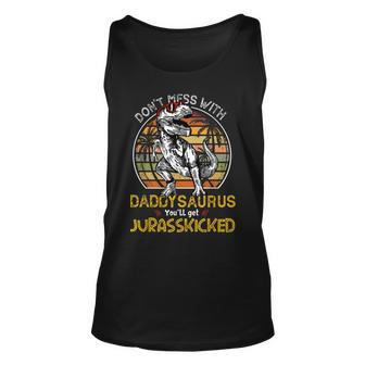 Daddysaurus Youll Get Jurasskicked Dad Rex Dinosaur Sunset Unisex Tank Top | Mazezy