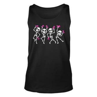 Dancing Skeleton Halloween Pink Ribbon Breast Cancer Tank Top - Thegiftio UK