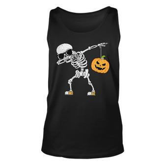 Dancing Skeleton Halloween Pumpkin Dab Dabbing Vintage Pumpkin Tank Top | Mazezy