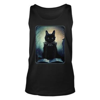 Dark Art Black Cat And Her Magic Book Magic Funny Gifts Unisex Tank Top | Mazezy
