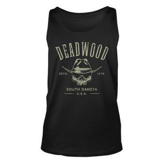 Deadwood South Dakota Usa Distressed Skull Design Souvenir Unisex Tank Top - Thegiftio UK