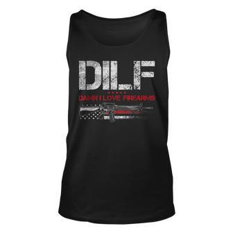 Dilf - Damn I Love Firearms Vintage Gun American Flag Unisex Tank Top | Mazezy DE