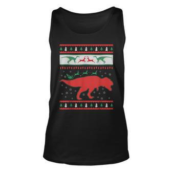 Dinosaur And Santa Clause Ugly Christmas Sweater Tank Top - Monsterry UK