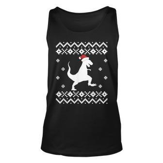 Dinosaur Ugly Christmas Sweater Trex Santa Tank Top | Mazezy
