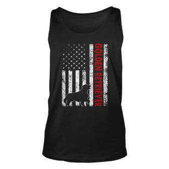 Distressed American Flag Golden Retriever Dog Patriotic Unisex Tank Top - Monsterry AU