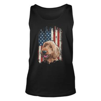 Distressed Goldendoodle American Flag Patriotic Dog Unisex Tank Top - Monsterry