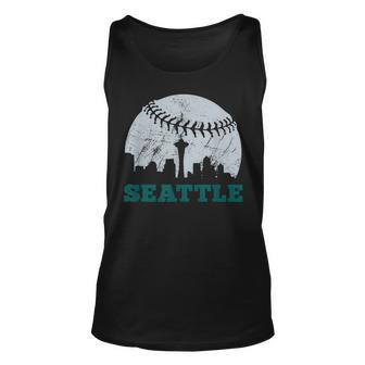 Distressed Seattle Skyline Baseball Baseball Funny Gifts Unisex Tank Top | Mazezy