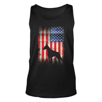 Doberman Dog Usa American Flag 4Th Of July Patriotic Gift Unisex Tank Top | Mazezy