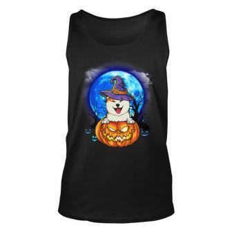 Dog Akita Witch Hat Pumpkin Scary Halloween Dog Lovers Unisex Tank Top - Monsterry AU