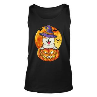 Dog Akita Witch Pumpkin Halloween Dog Lover Funny Unisex Tank Top - Monsterry UK