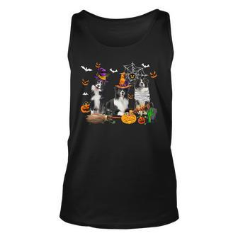 Dog Border Collie Three Border Collie Dogs Mummy Witch Scary Pumpkins Kids Unisex Tank Top - Monsterry