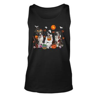 Dog Border Collie Three Border Collie Dogs Witch Scary Mummy Halloween Zombie Unisex Tank Top - Monsterry AU