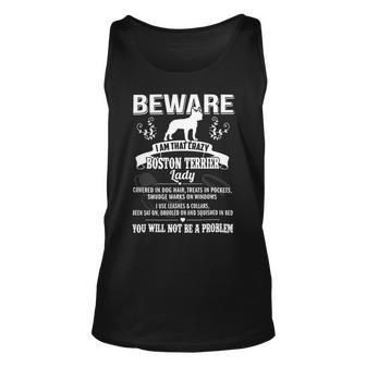 Dog Boston Terrier Beware Crazy Boston Terrier Dog Lady Funny Puppy Lover Unisex Tank Top - Monsterry