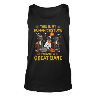 Dog Great Dane This Is My Human Costume Im Really A Great Dane Halloween Unisex Tank Top - Monsterry